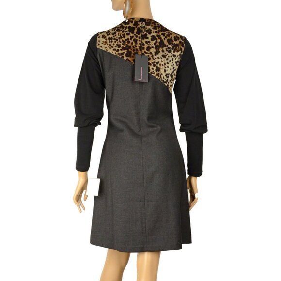 SAVE THE QUEEN DRESS LONG SLEEVE GRAY WITH ANIMAL PRINT ACCENT sz S / SMALL - Picture 5 of 8
